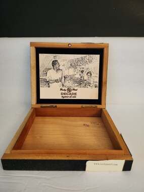 Empty Rocky Patel Decade Black Texured Wood Cigar Box Only 9x8x2"